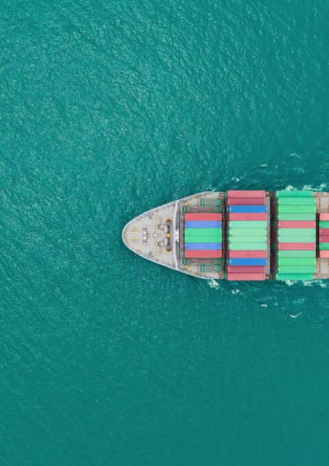 Cargo vessel in green ocean