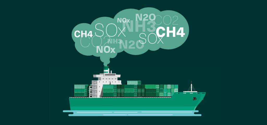 Graphic illustrating a vessel and the emissions from it