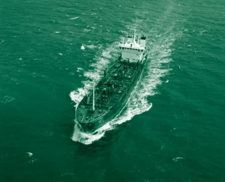 Commercial vessel in green ocean