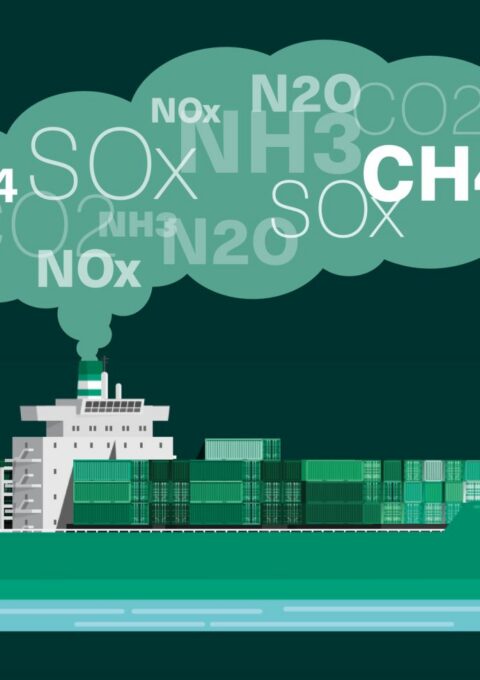 Graphic illustrating a vessel and the emissions from it
