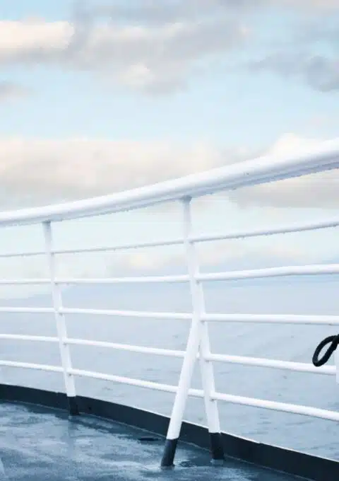 A lifebuoy on the deck of a commercial vessel